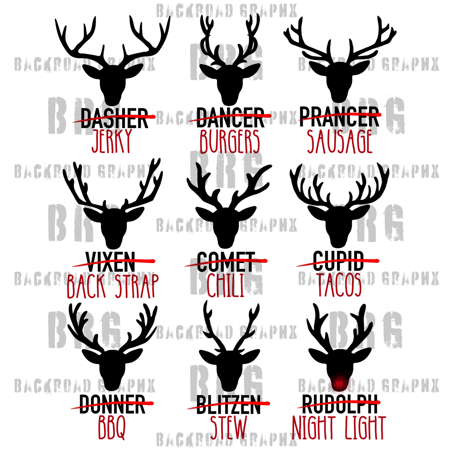 Reindeer Meat Transfer Backroad Graphx Best DTF Transfers Near Me UVDTF Stickers decals embroidery swag heat transfers direct to film