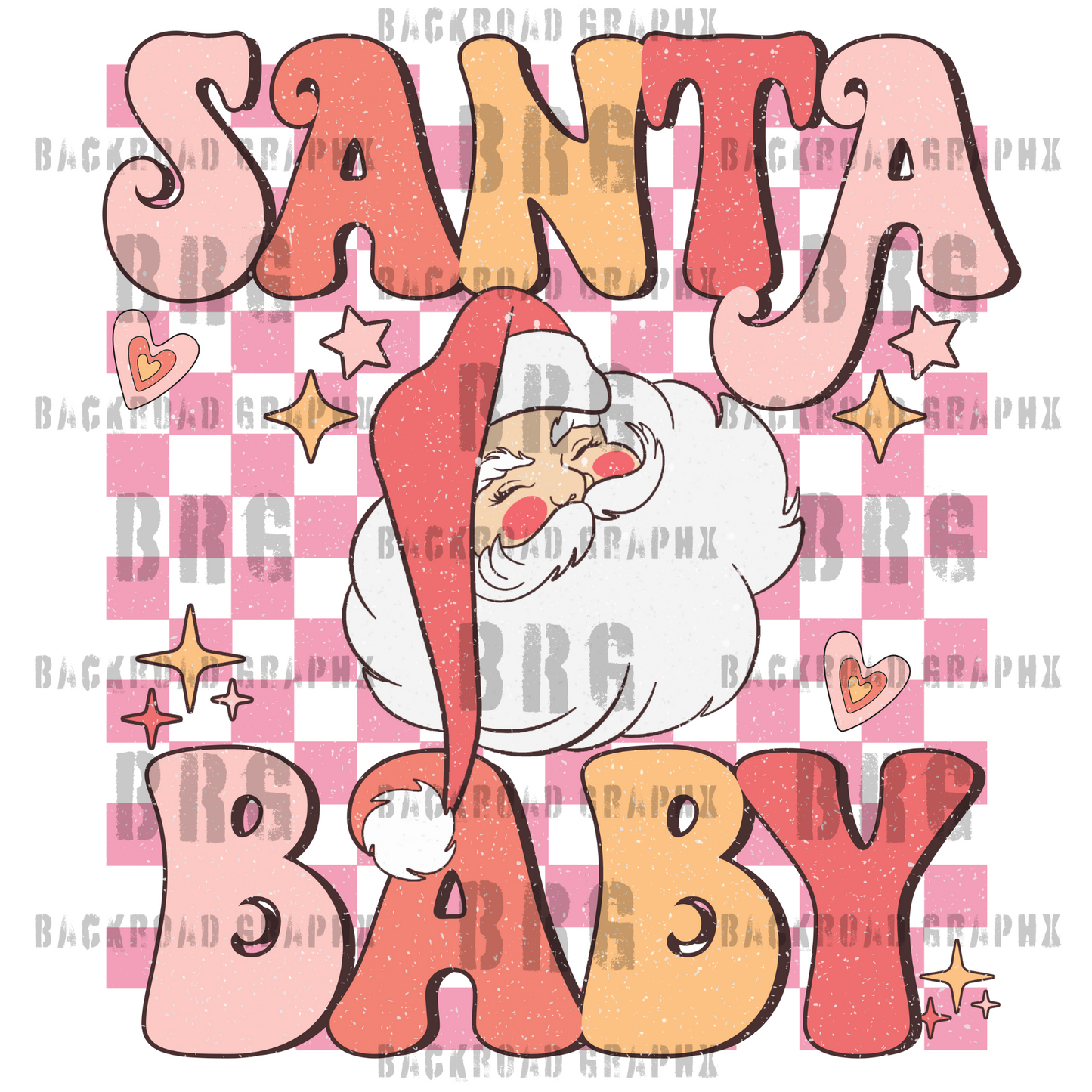 Santa Baby in Pink Transfer Backroad Graphx Best DTF Transfers Near Me UVDTF Stickers decals embroidery swag heat transfers direct to film