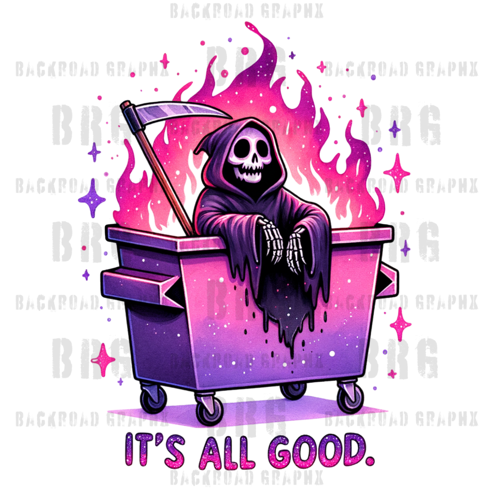 Reaper Dumpster Fire Transfer Backroad Graphx Best DTF Transfers Near Me UVDTF Stickers decals embroidery swag heat transfers direct to film