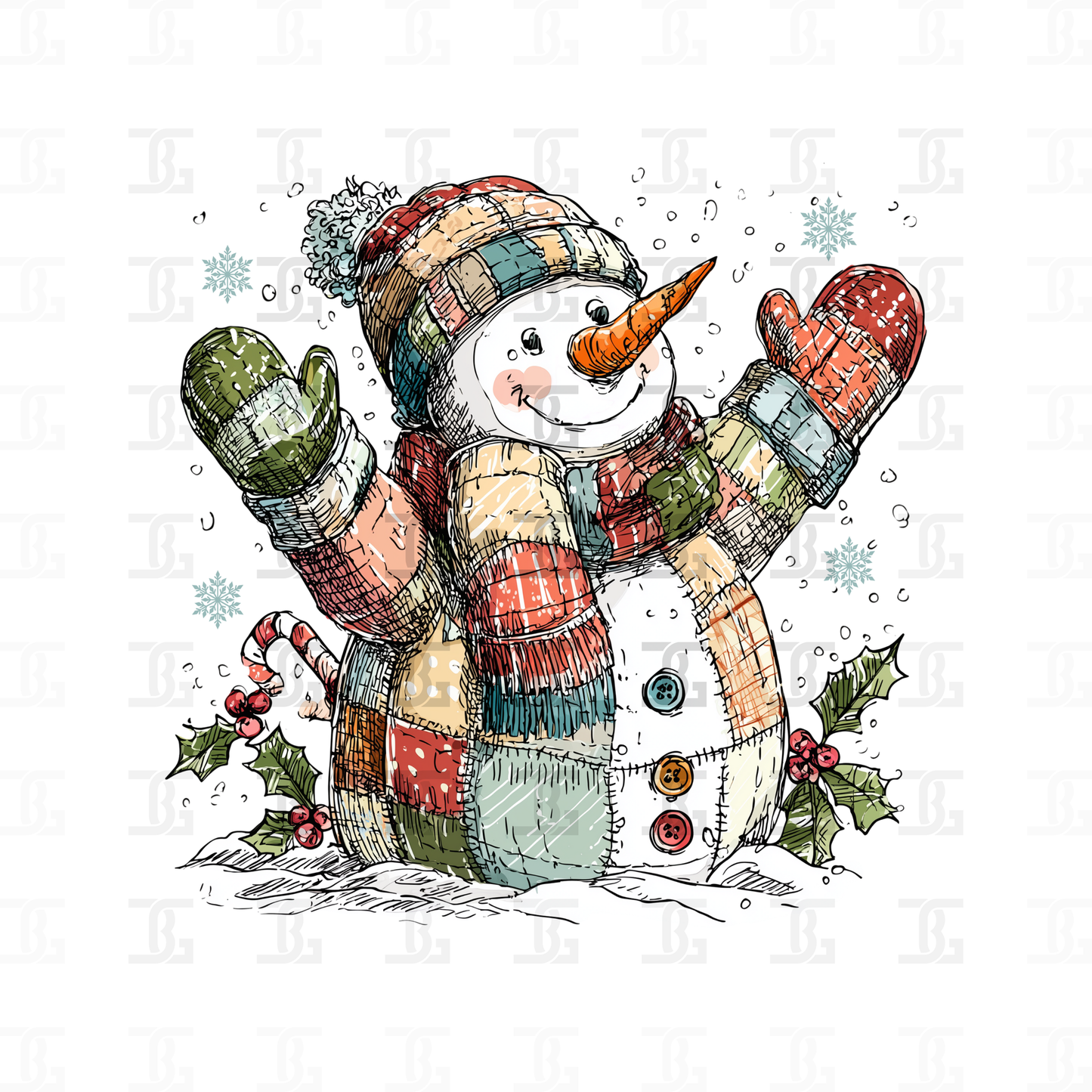 Patched Snowman Transfer