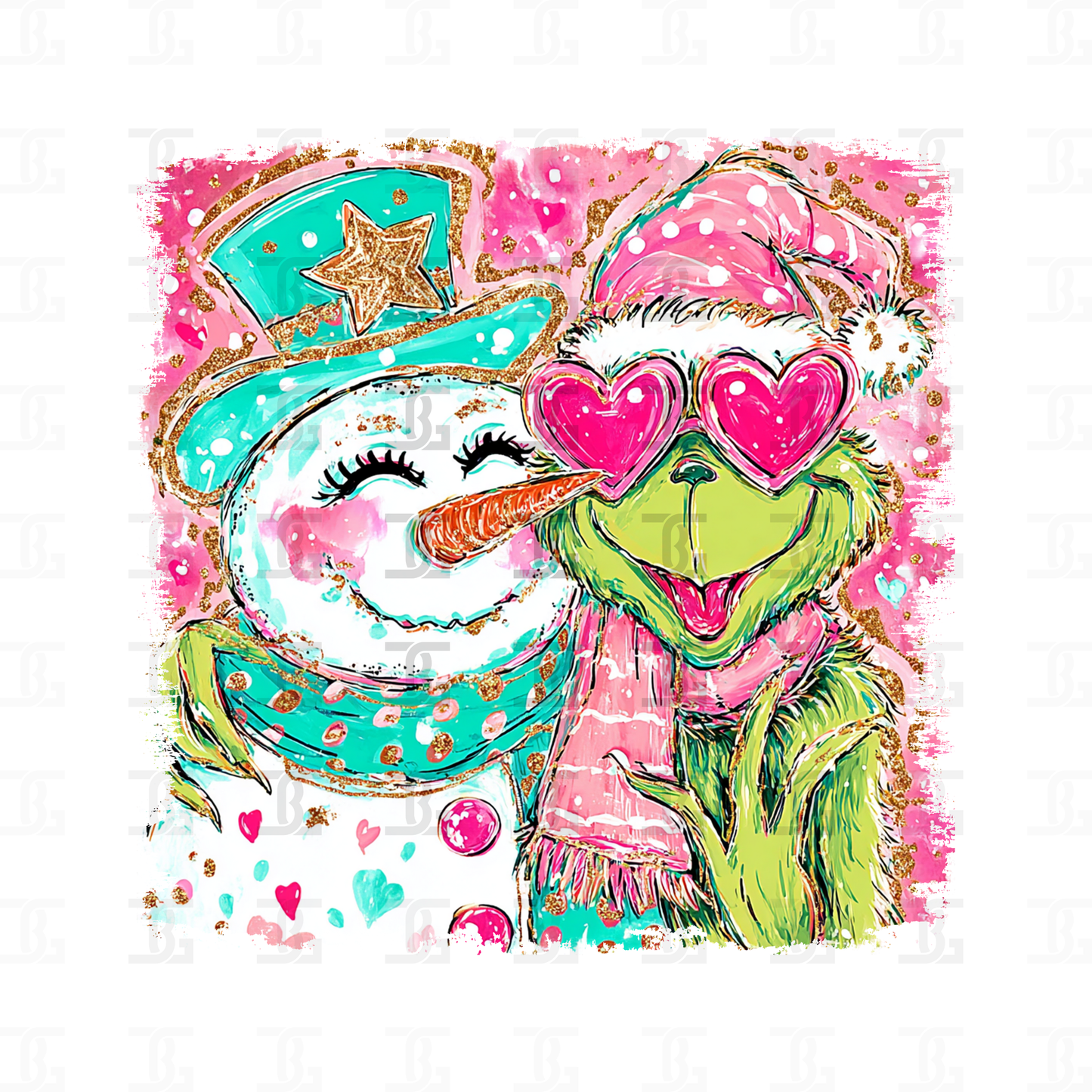 Pink Snowman and Grinch Transfer