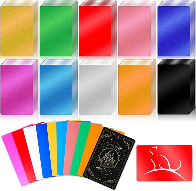 Set of colorful card sleeves and a few cards with designs on a white background