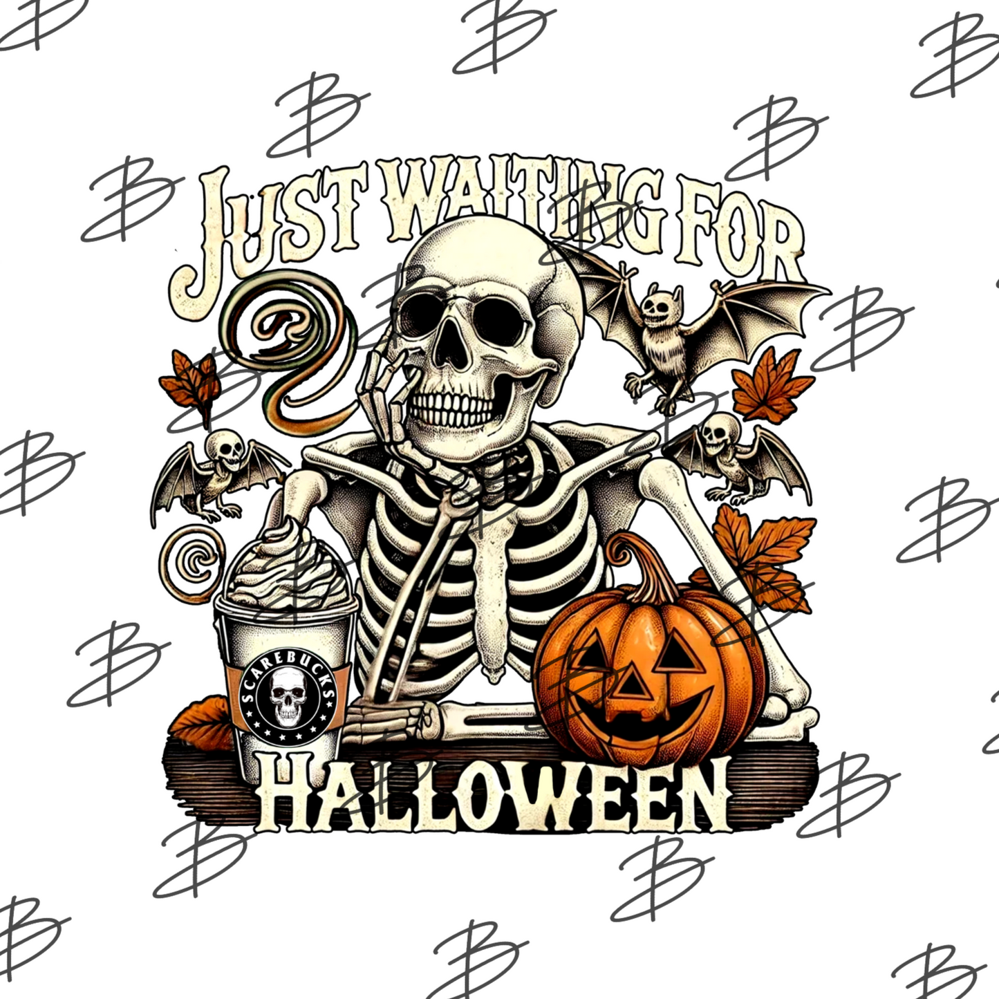 Waiting For Halloween Skeleton Transfer Backroad Graphx Best DTF Transfers Near Me UVDTF Stickers decals embroidery swag heat transfers direct to film