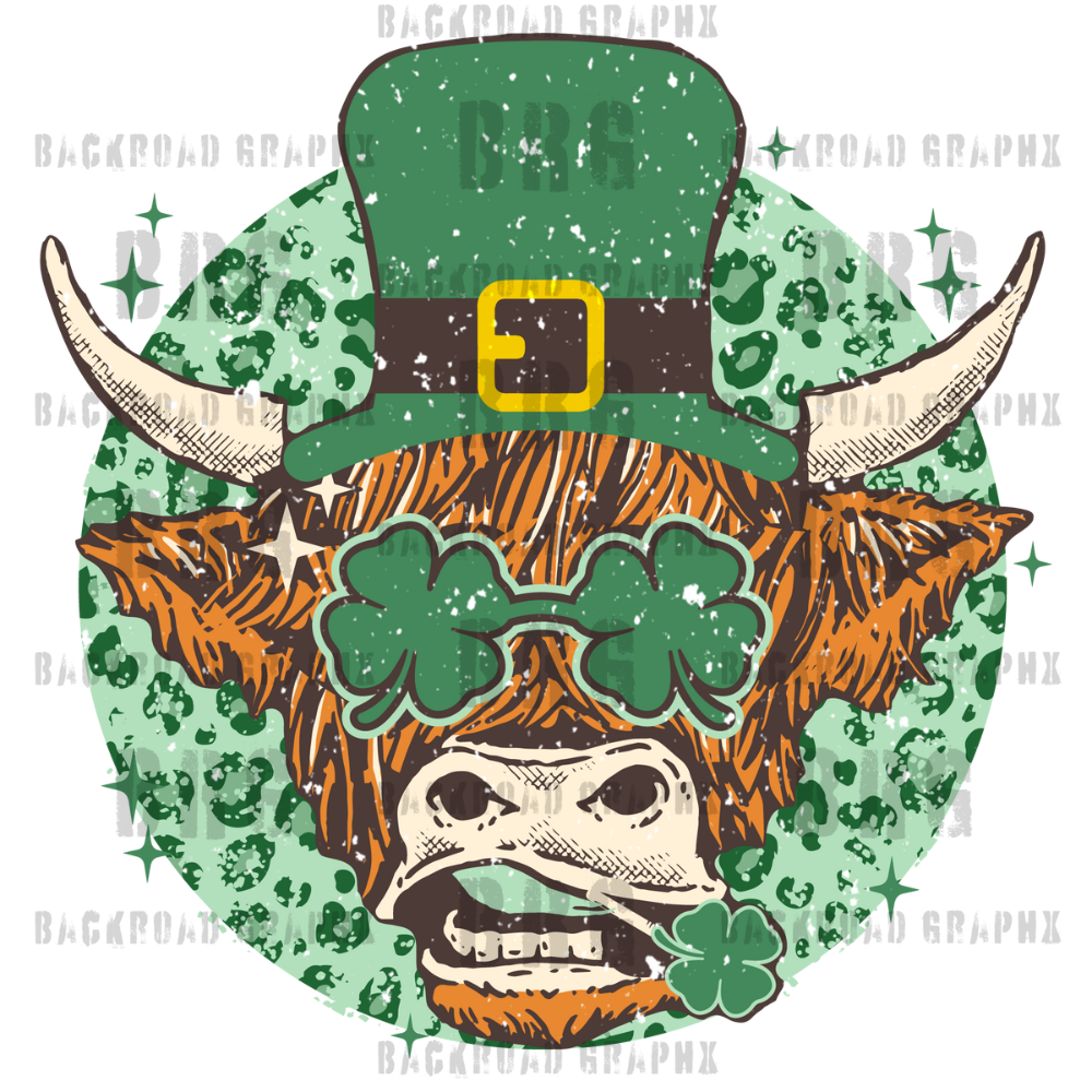 St Patricks Green Clovers Cow Transfer Backroad Graphx Best DTF Transfers Near Me UVDTF Stickers decals embroidery swag heat transfers direct to film