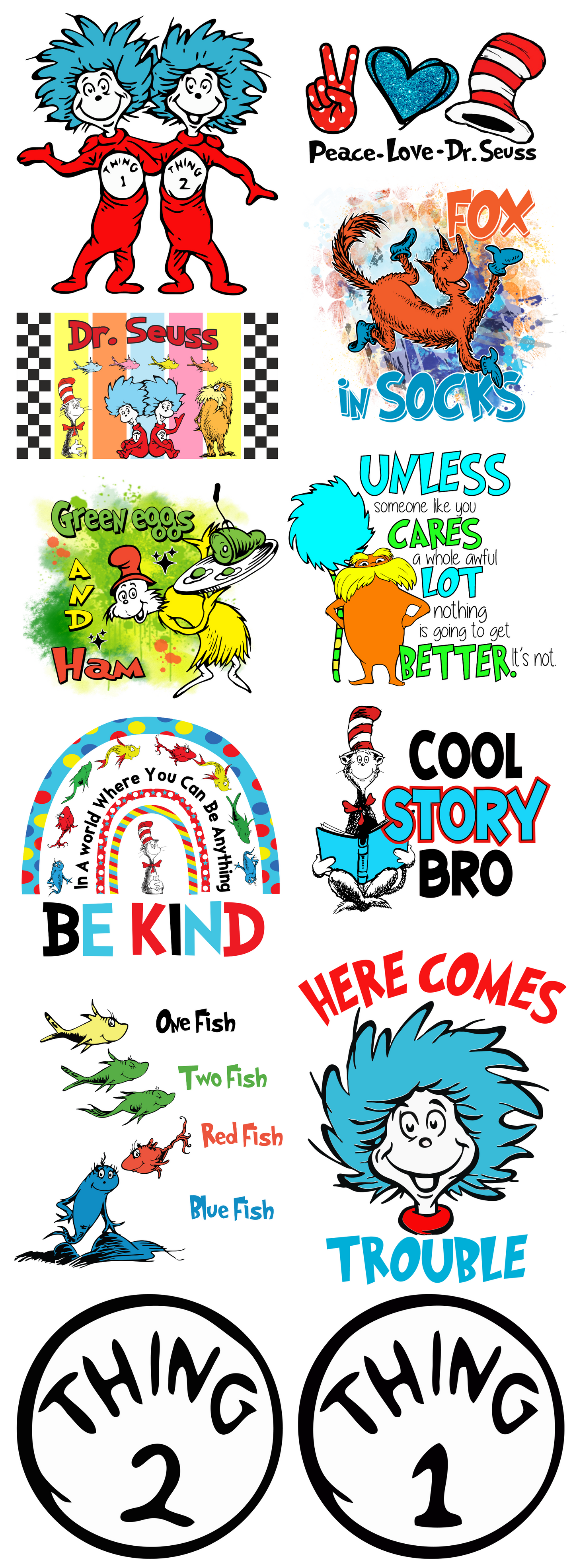 Dr. Seuss Gang Sheets 22x60 Gangsheet adult sized Backroad Graphx Best DTF Transfers Near Me UVDTF Stickers decals embroidery swag heat transfers direct to film