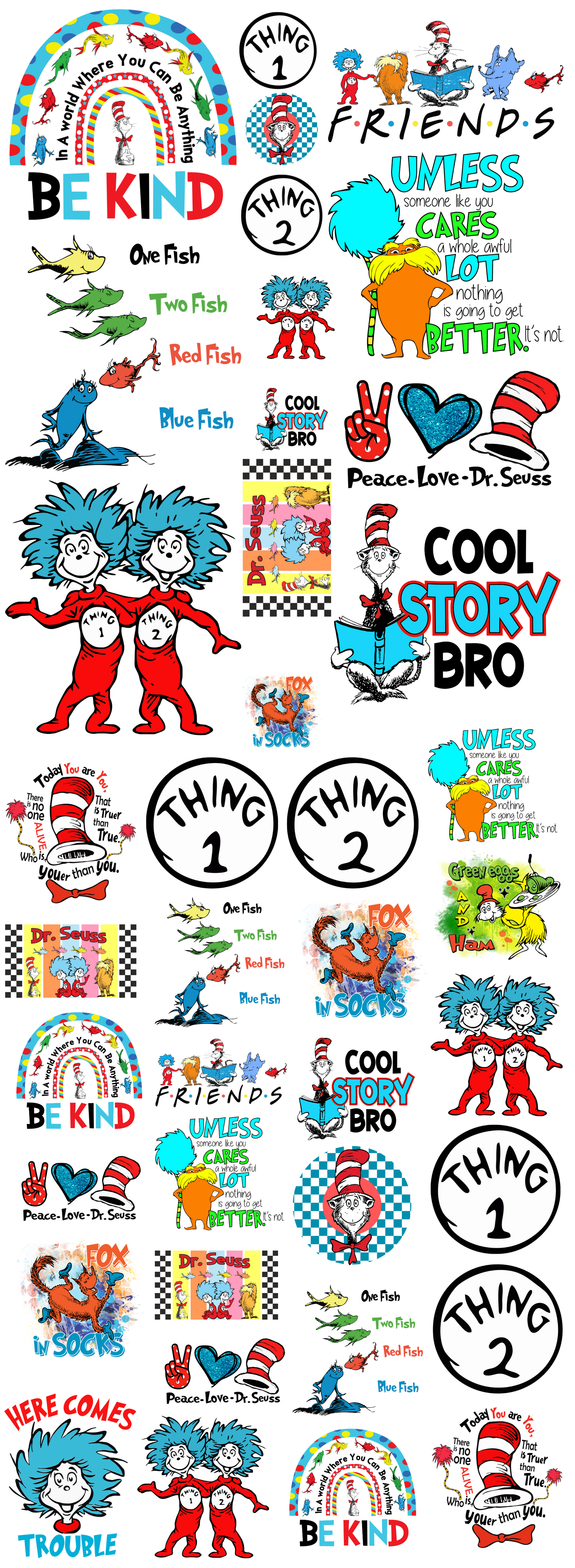 Dr. Seuss Gang Sheets 22x60 Gangsheet kids and pocket sizes Backroad Graphx Best DTF Transfers Near Me UVDTF Stickers decals embroidery swag heat transfers direct to film