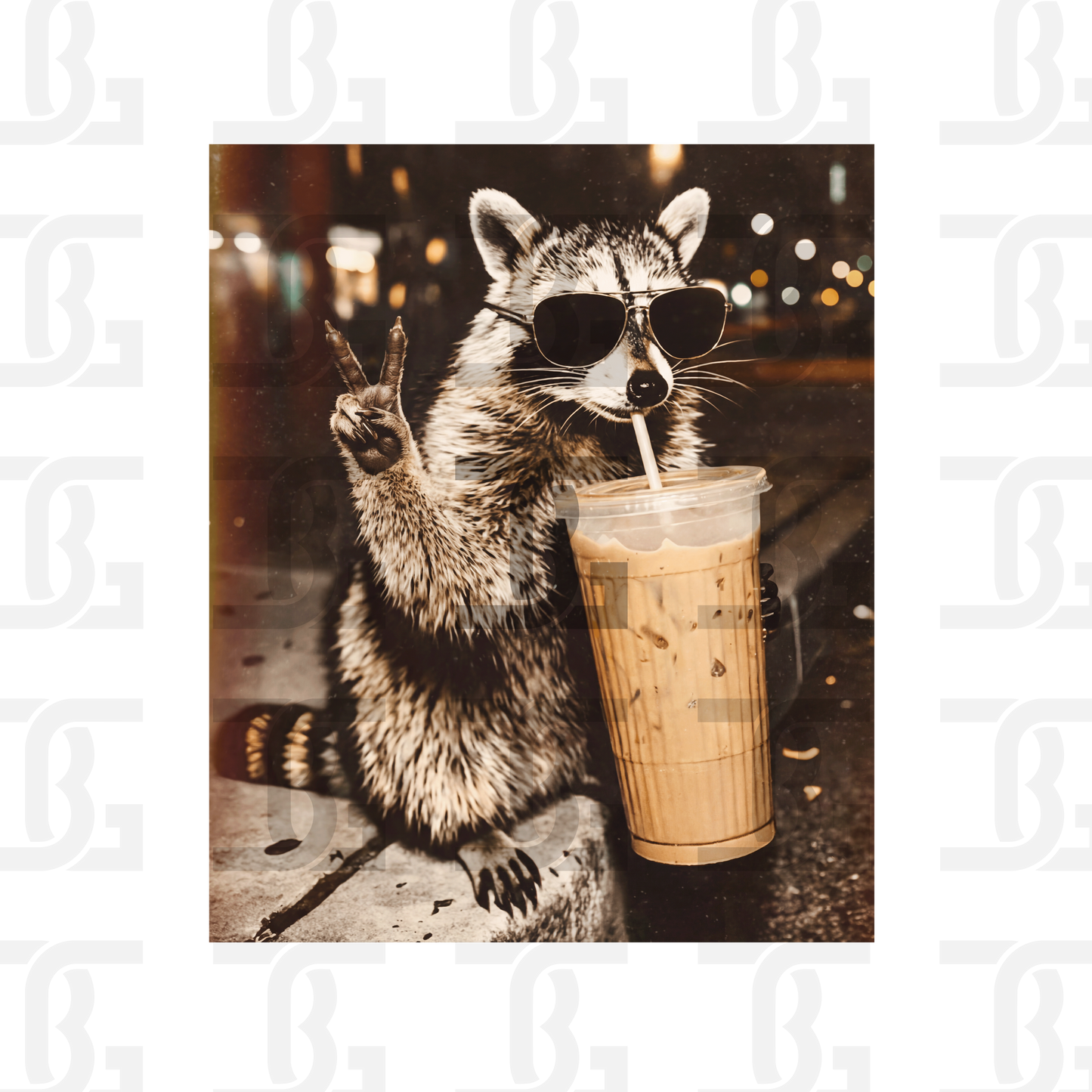 Iced Coffee Racoon Transfer