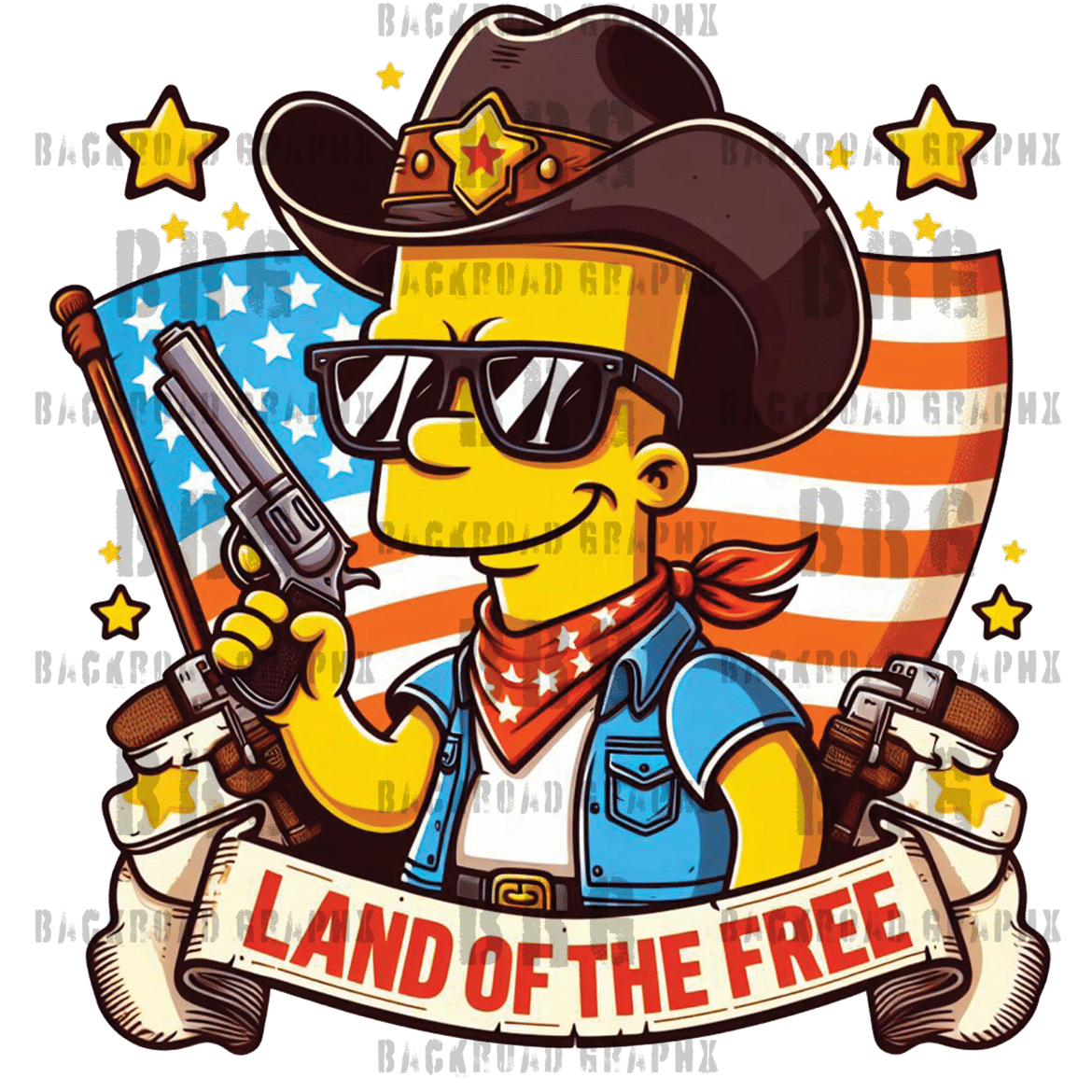 Patriotic Bart Backroad Graphx Best DTF Transfers Near Me UVDTF Stickers decals embroidery swag heat transfers direct to film