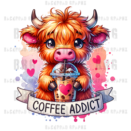 Coffee Addict Cow Transfer Backroad Graphx Best DTF Transfers Near Me UVDTF Stickers decals embroidery swag heat transfers direct to film