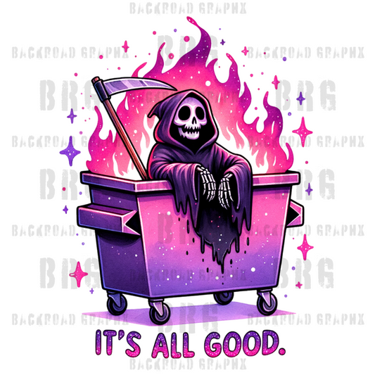 Reaper Dumpster Fire Transfer Backroad Graphx Best DTF Transfers Near Me UVDTF Stickers decals embroidery swag heat transfers direct to film