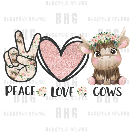 Peace Love Cows Transfer Backroad Graphx Best DTF Transfers Near Me UVDTF Stickers decals embroidery swag heat transfers direct to film