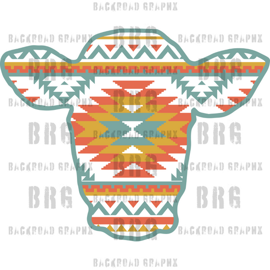Aztec Cow Head Transfer Backroad Graphx Best DTF Transfers Near Me UVDTF Stickers decals embroidery swag heat transfers direct to film
