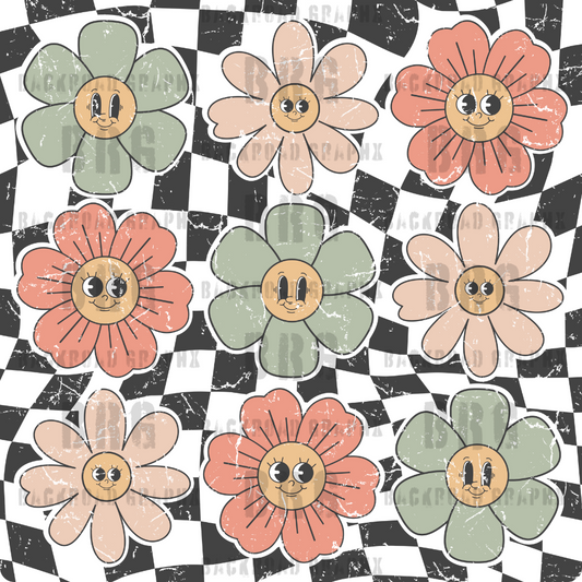 Checkered Smiley Flowers Transfer Backroad Graphx Best DTF Transfers Near Me UVDTF Stickers decals embroidery swag heat transfers direct to film