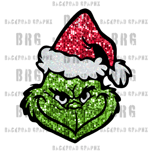 Grinch sequin Transfer Backroad Graphx Best DTF Transfers Near Me UVDTF Stickers decals embroidery swag heat transfers direct to film