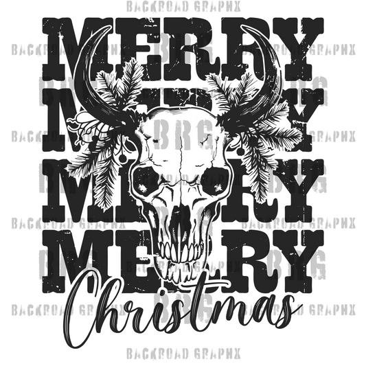 Merry Christmas Cow Skull Transfer Backroad Graphx Best DTF Transfers Near Me UVDTF Stickers decals embroidery swag heat transfers direct to film
