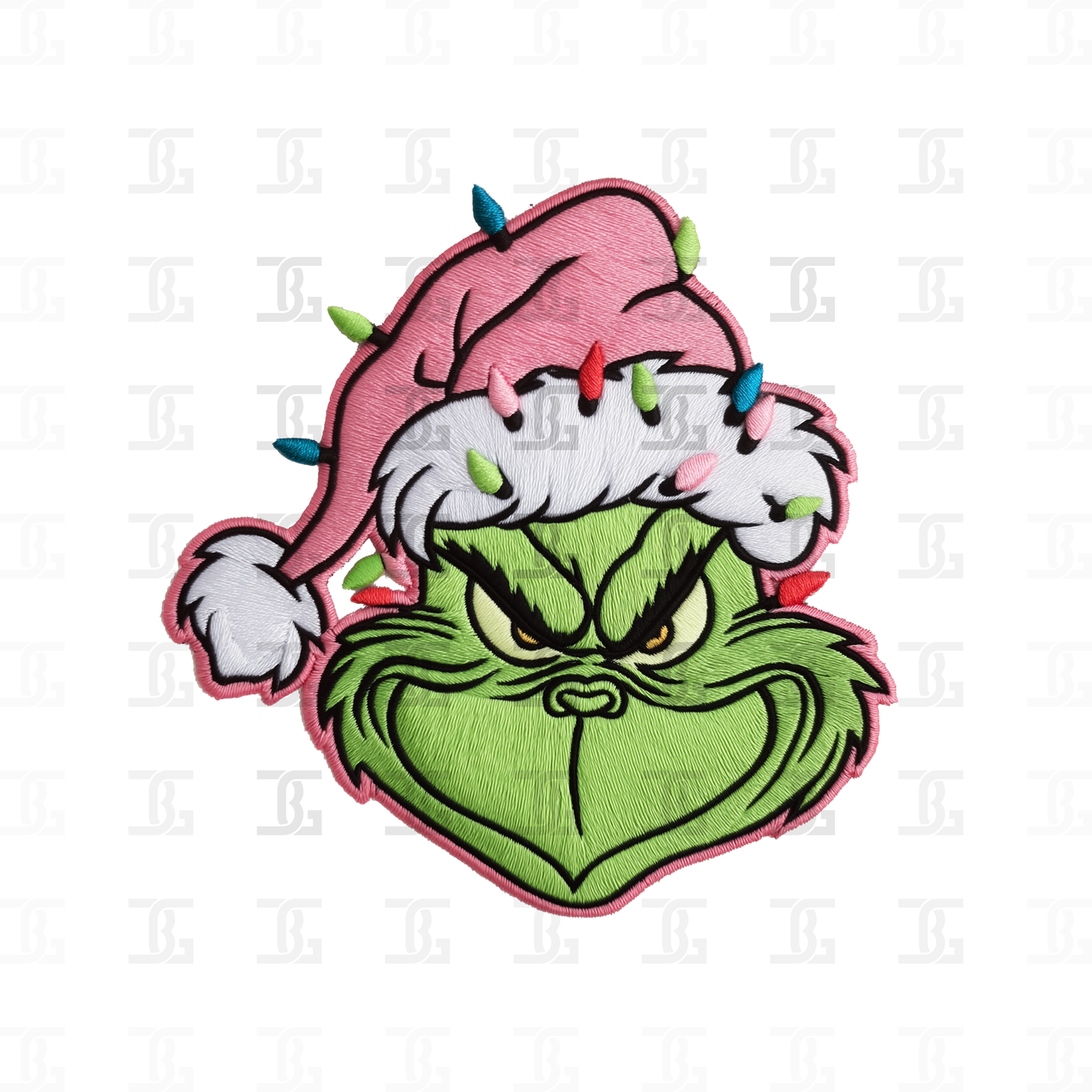 Faux Embroidered Pink Grinch Transfer