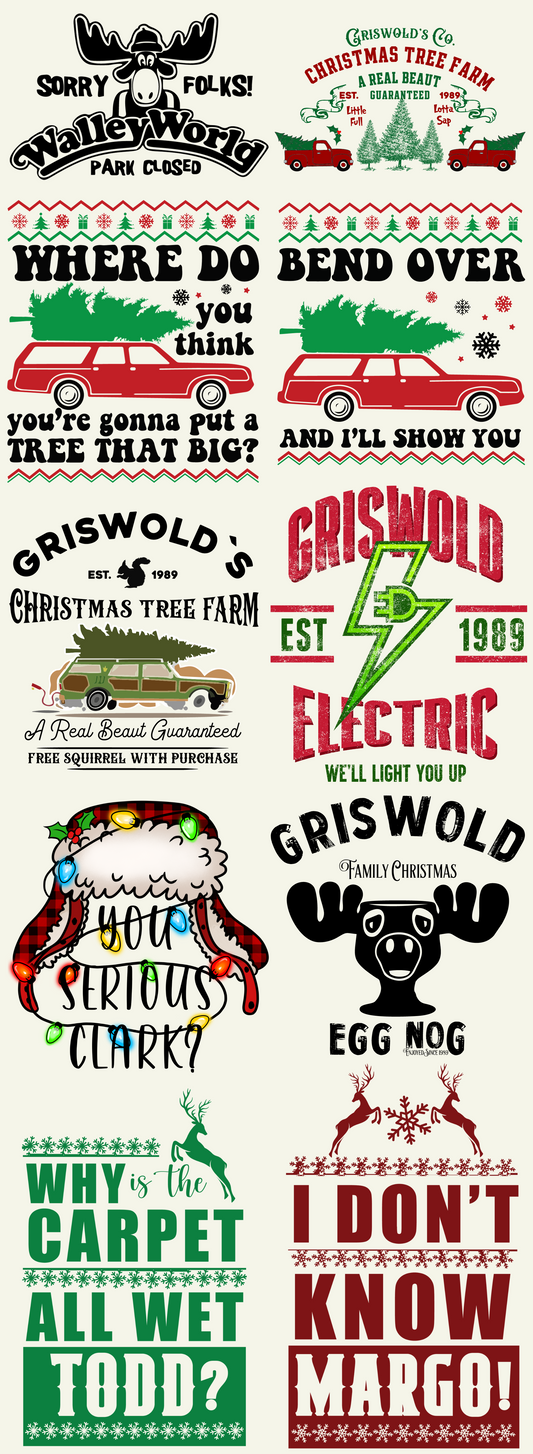 Griswold Christmas Pre-made Gangsheet Backroad Graphx Best DTF Transfers Near Me UVDTF Stickers decals embroidery swag heat transfers direct to film