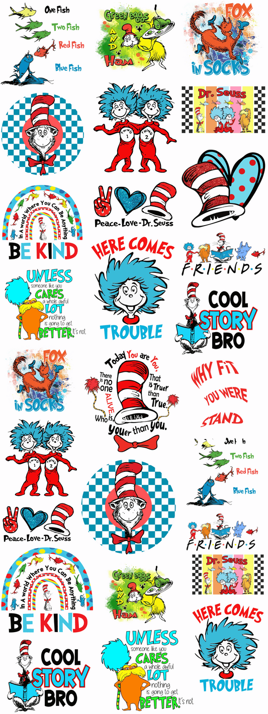 Dr. Seuss Gang Sheets 22x60 Gangsheet kids sizes Backroad Graphx Best DTF Transfers Near Me UVDTF Stickers decals embroidery swag heat transfers direct to film