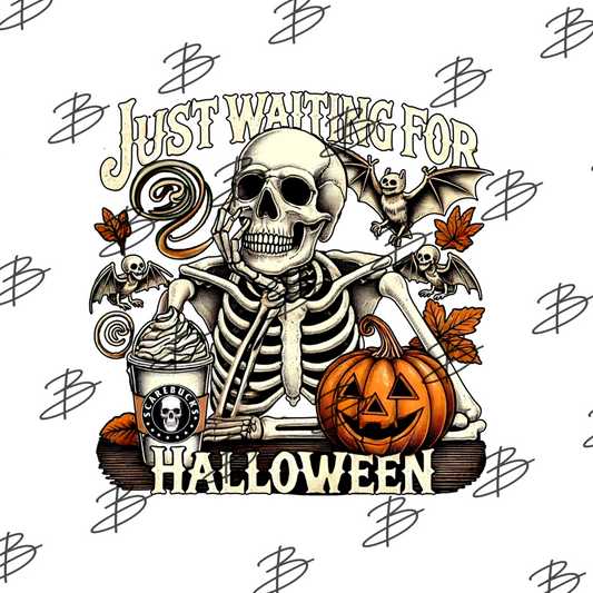 Waiting For Halloween Skeleton Transfer Backroad Graphx Best DTF Transfers Near Me UVDTF Stickers decals embroidery swag heat transfers direct to film