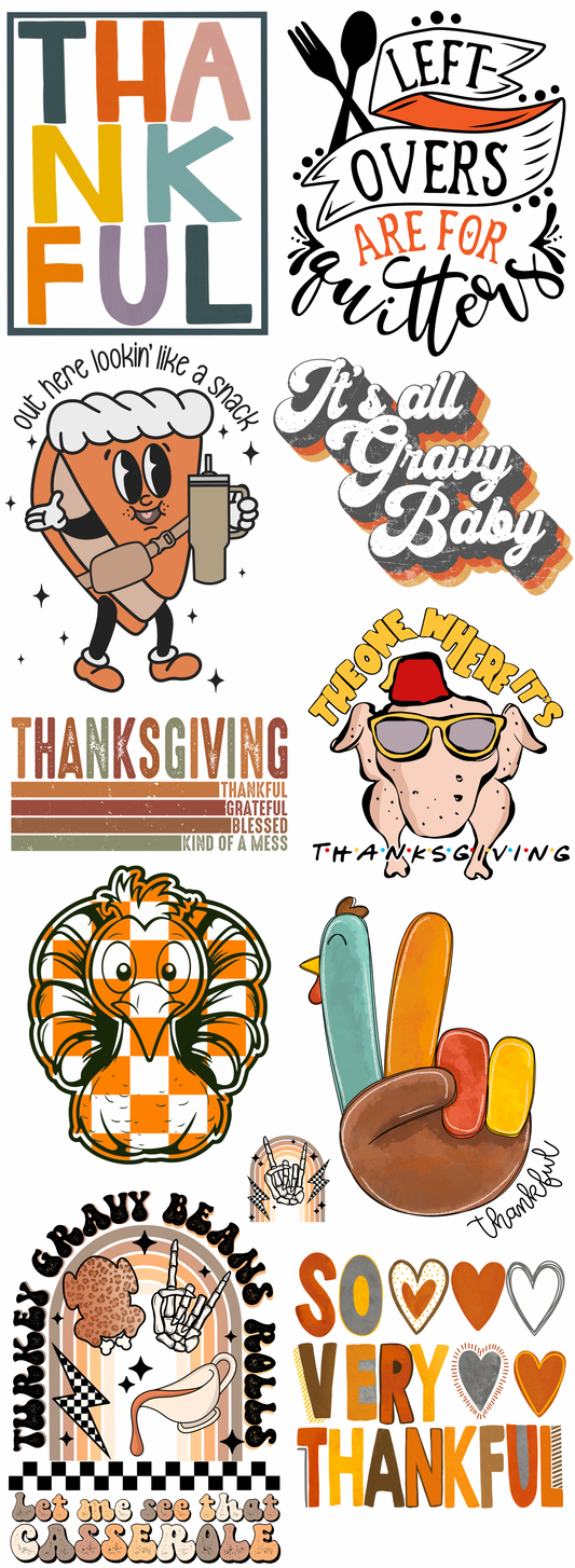 Thanksgiving Pre-made Gangsheet Backroad Graphx Best DTF Transfers Near Me UVDTF Stickers decals embroidery swag heat transfers direct to film