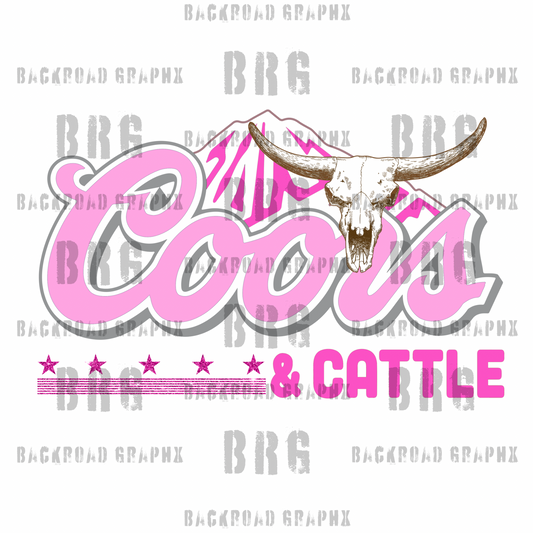 Coors & Cattle (pink) Backroad Graphx Best DTF Transfers Near Me UVDTF Stickers decals embroidery swag heat transfers direct to film