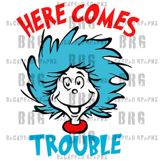 Here comes Trouble Transfer Backroad Graphx Best DTF Transfers Near Me UVDTF Stickers decals embroidery swag heat transfers direct to film