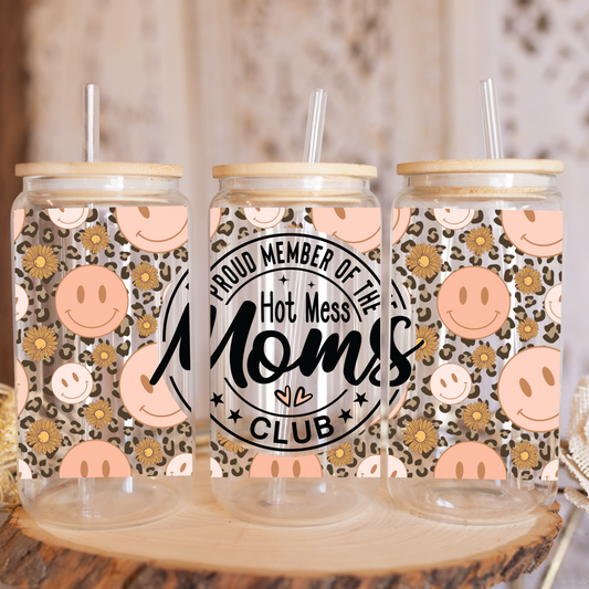 Hot Mess Moms Glass Libbey Cup Backroad Graphx Best DTF Transfers Near Me UVDTF Stickers decals embroidery swag heat transfers direct to film