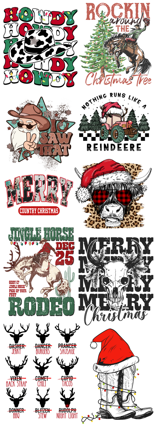Country Christmas Pre-made Gangsheet Backroad Graphx Best DTF Transfers Near Me UVDTF Stickers decals embroidery swag heat transfers direct to film