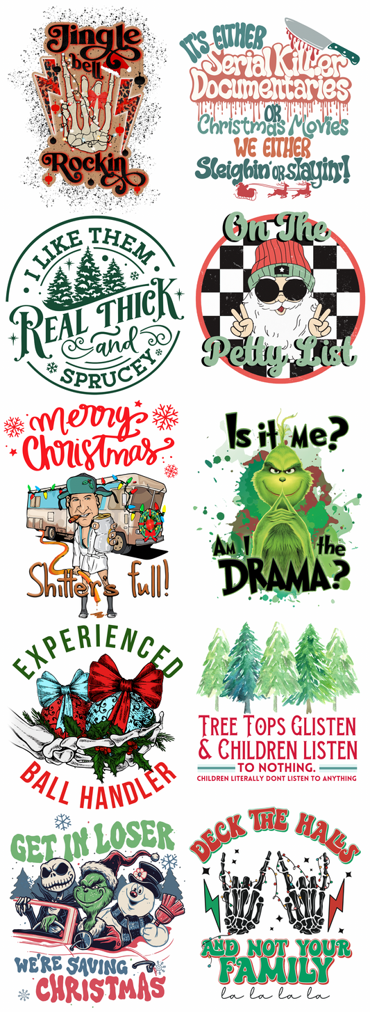 Adult Humor Christmas Pre-made Gangsheet Backroad Graphx Best DTF Transfers Near Me UVDTF Stickers decals embroidery swag heat transfers direct to film