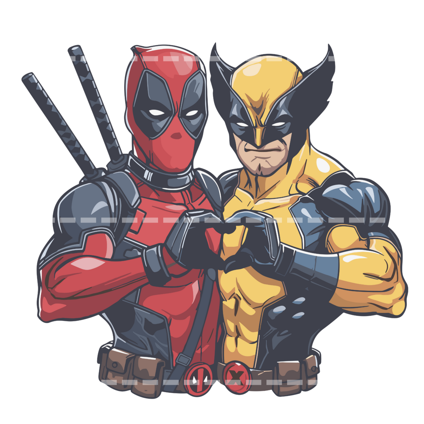 Deadpool and Wolverine heart hands Backroad Graphx Best DTF Transfers Near Me UVDTF Stickers decals embroidery swag heat transfers direct to film