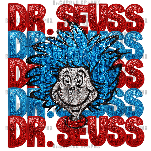 Faux Glitter Seuss Thing Transfer Backroad Graphx Best DTF Transfers Near Me UVDTF Stickers decals embroidery swag heat transfers direct to film