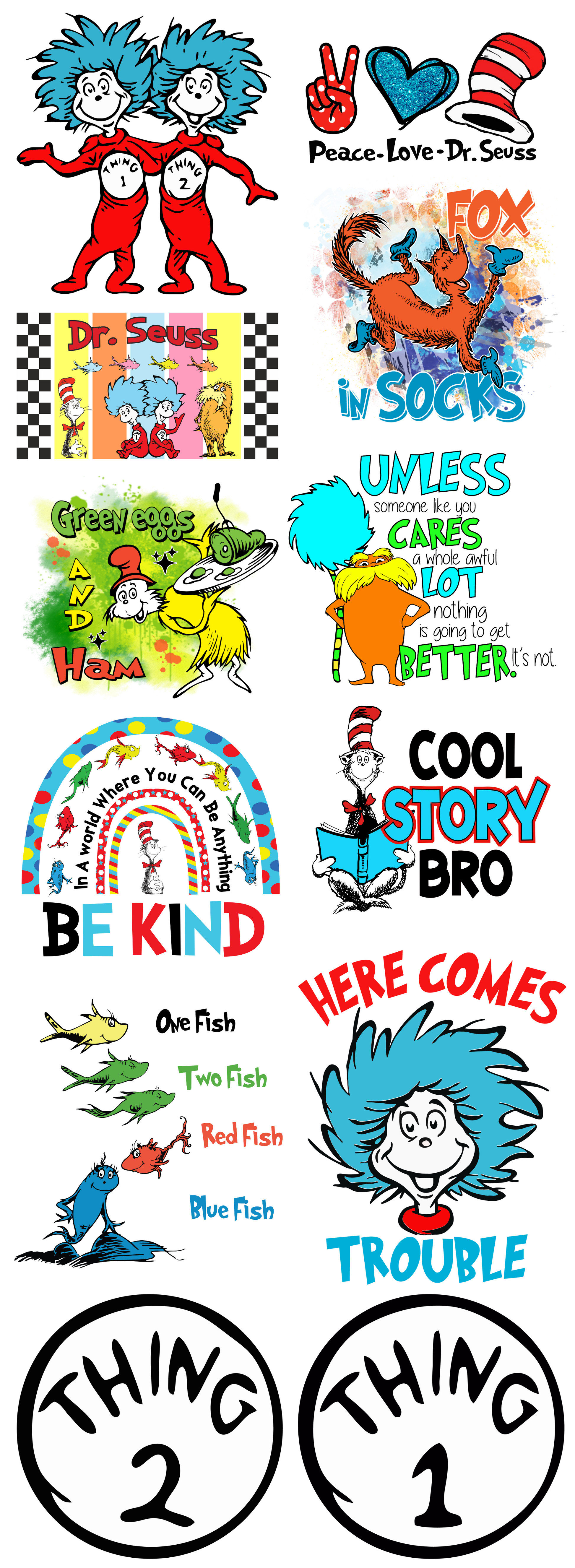 Dr. Seuss Gang Sheets 22x60 Gangsheet adult sized Backroad Graphx Best DTF Transfers Near Me UVDTF Stickers decals embroidery swag heat transfers direct to film