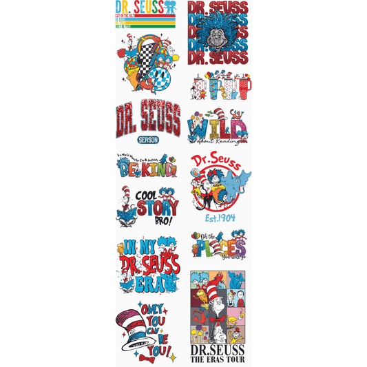 2024 Faux Glitter Dr. Seuss Gang Sheet 22x60 Backroad Graphx Best DTF Transfers Near Me UVDTF Stickers decals embroidery swag heat transfers direct to film
