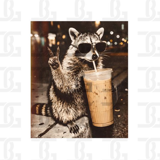 Iced Coffee Racoon Transfer