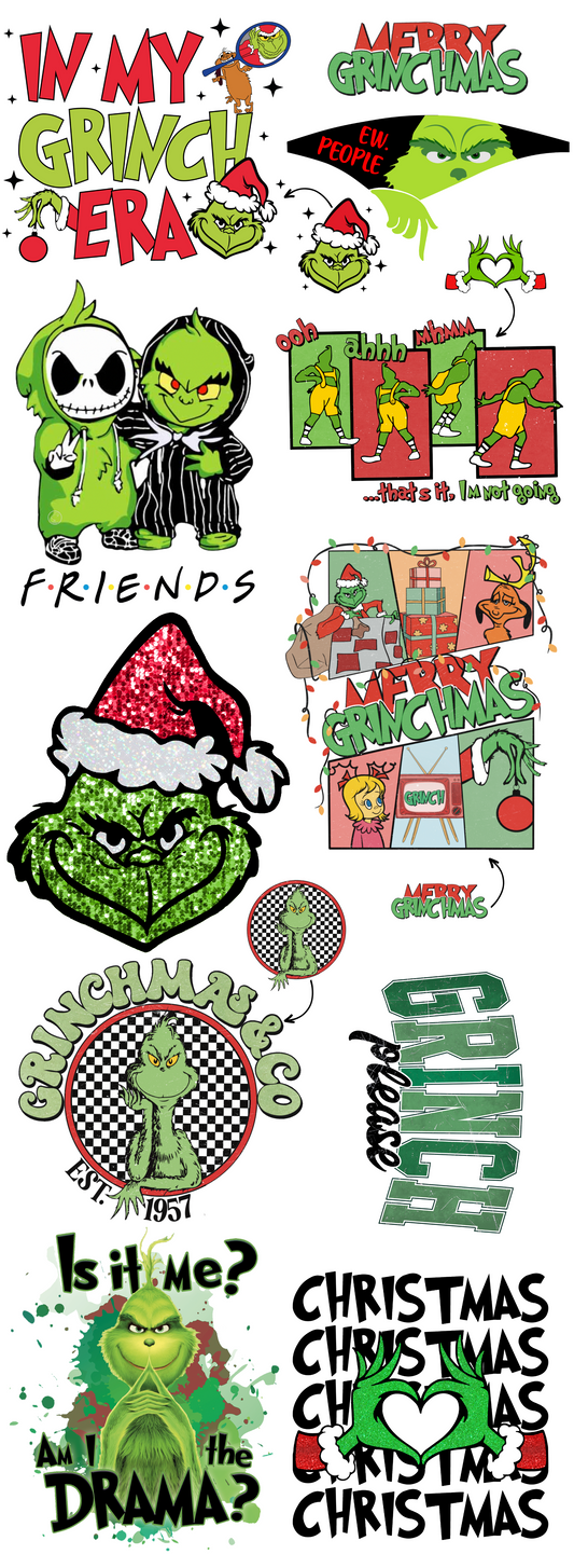 Grinch Pre-made Gangsheet Backroad Graphx Best DTF Transfers Near Me UVDTF Stickers decals embroidery swag heat transfers direct to film