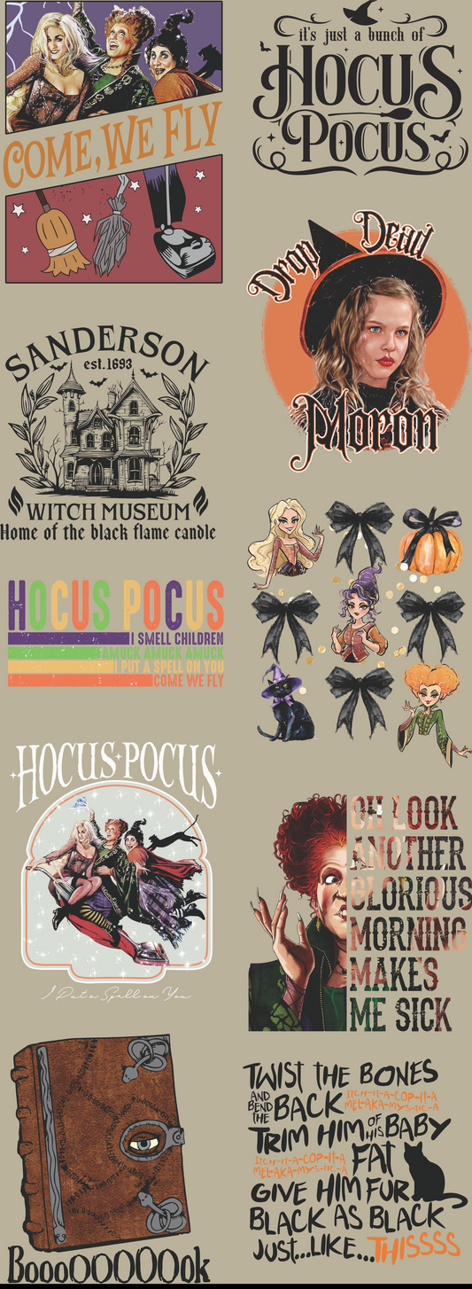 Hocus Pocus Pre-made Gangsheet Backroad Graphx Best DTF Transfers Near Me UVDTF Stickers decals embroidery swag heat transfers direct to film