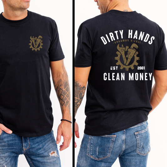 Dirty Hands Clean Money Backroad Graphx Best DTF Transfers Near Me UVDTF Stickers decals embroidery swag heat transfers direct to film