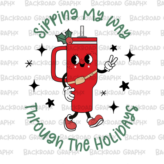 Sipping through holidays cup transfer Backroad Graphx Best DTF Transfers Near Me UVDTF Stickers decals embroidery swag heat transfers direct to film