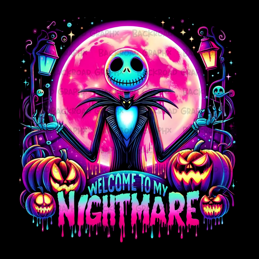 Welcome to my Nightmare Neon Halloween Transfer Backroad Graphx Best DTF Transfers Near Me UVDTF Stickers decals embroidery swag heat transfers direct to film